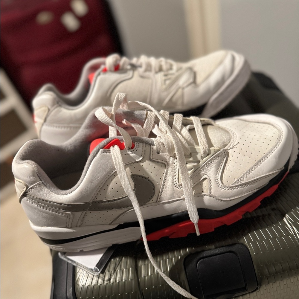 White and Red Athletic Sneakers